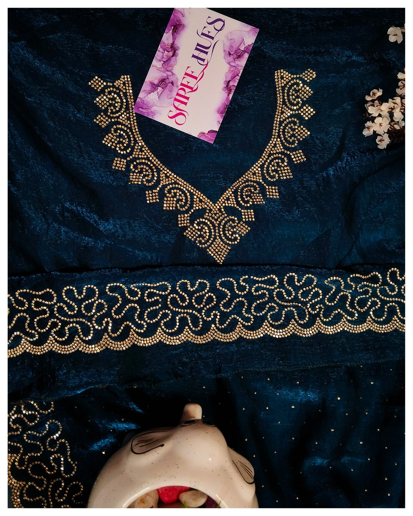 Peacock Blue Zewroski Stonework Saree