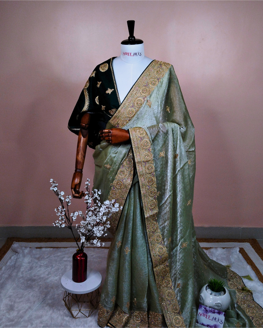 Mint Green Heavy Embroidery Cording Work With Full Body Stone Work