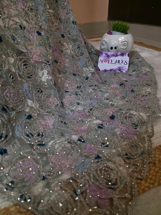 Icy Mist Sequin-Encrusted Designer Saree – A Dreamy Blend of Elegance & Sparkle