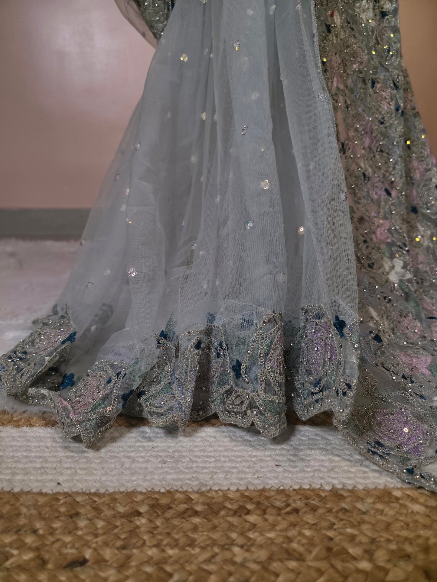 Icy Mist Sequin-Encrusted Designer Saree – A Dreamy Blend of Elegance & Sparkle