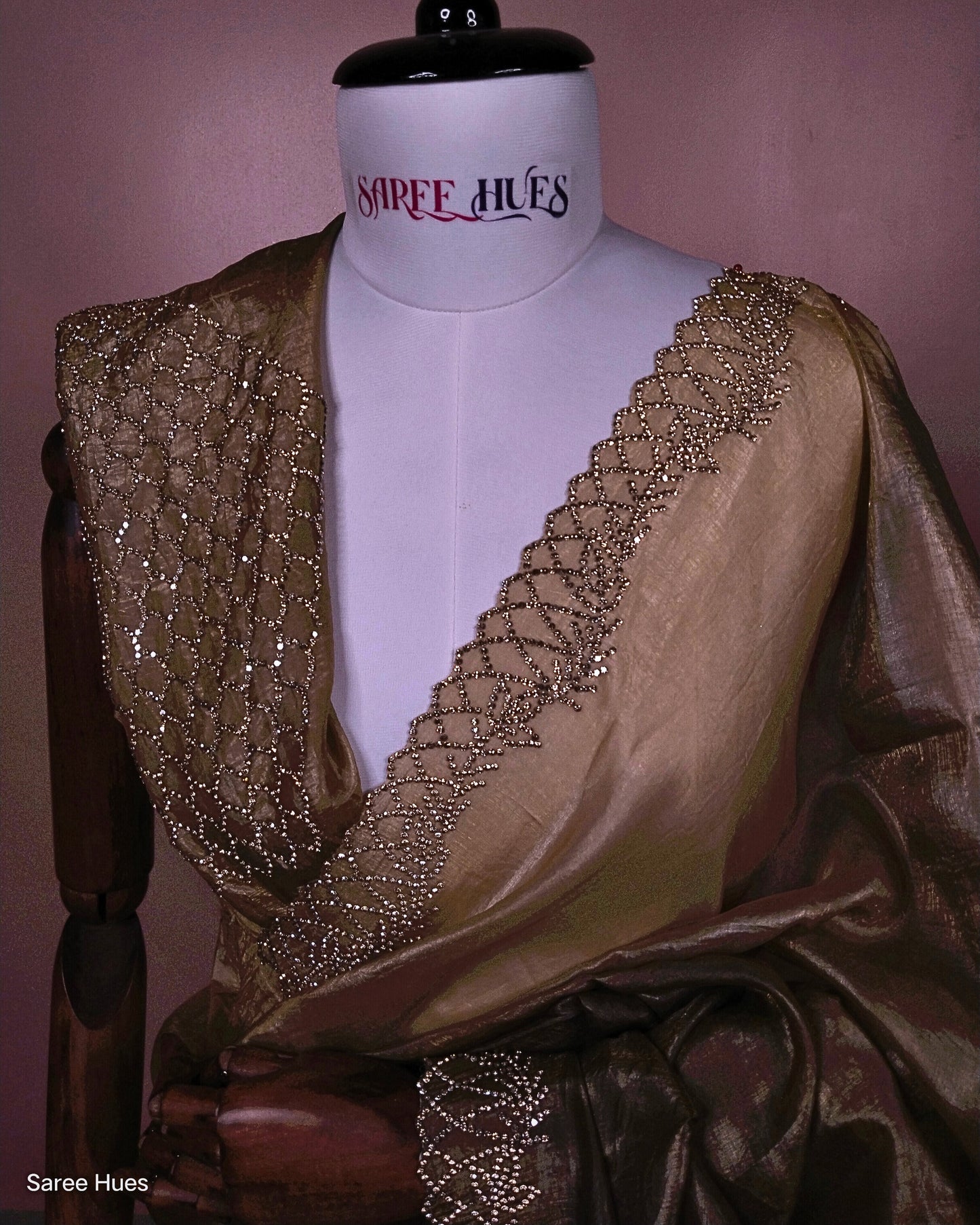 Antique Gold Stone Work Saree – Premium Designer Party Wear Saree