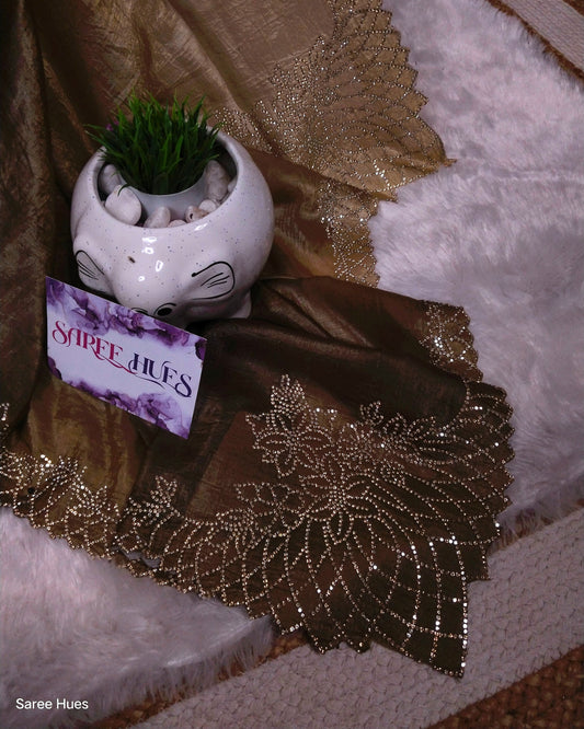 Antique Gold Stone Work Saree – Premium Designer Party Wear Saree