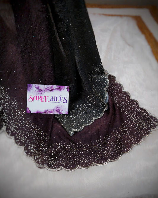 Two Tone Dual Shade Elegant Saree On Crushed Fabric With Scallop Border