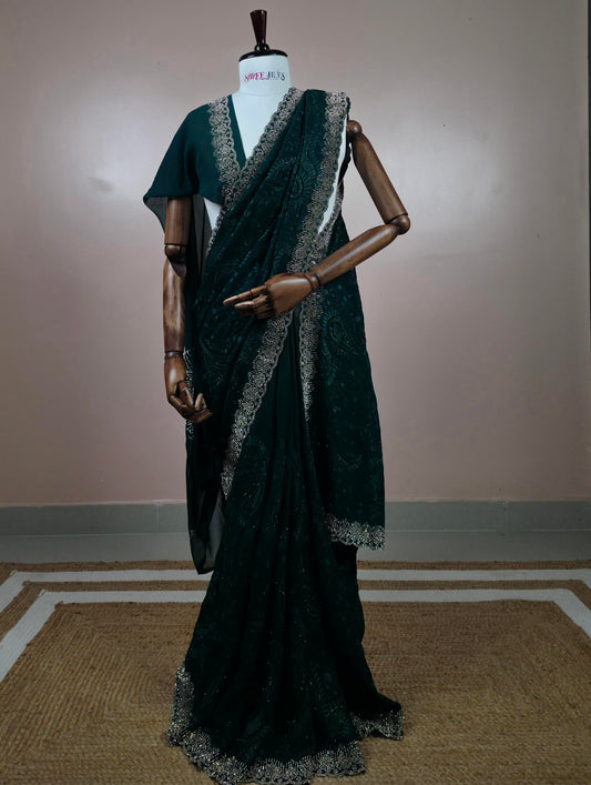 The Midnight Emerald: Embellished Party Wear Saree