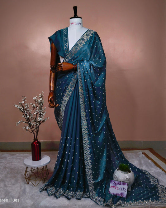 Sky Blue Premium Design Saree With Jewel stone Work
