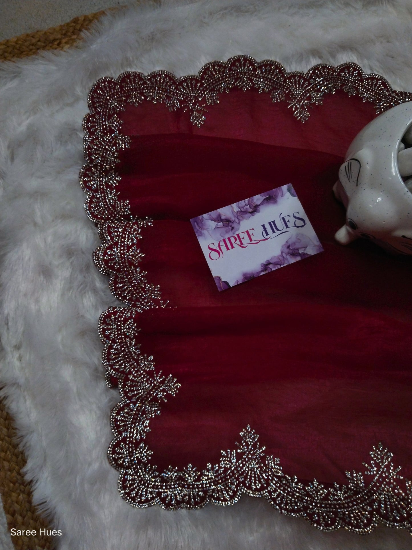 Rani-Pink Premium Stonework Saree | Reception wear | Party Wear | Heavy Border & Blouse.