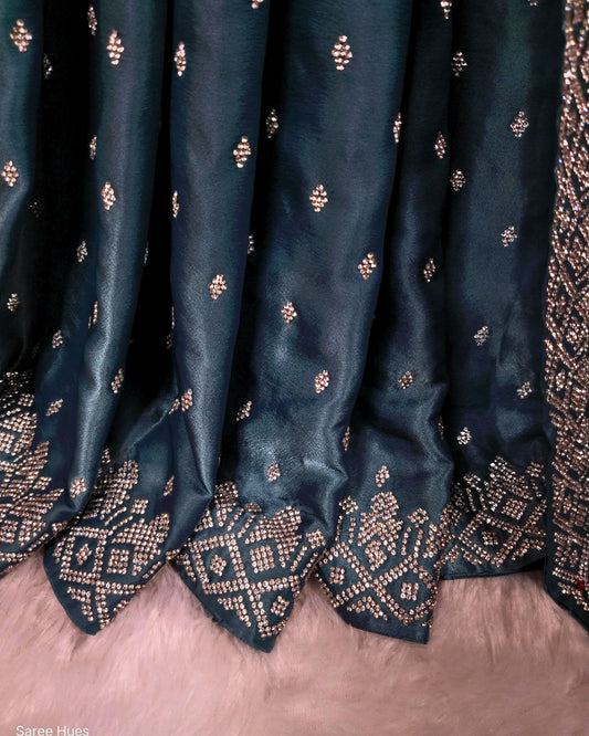 Sky Blue Premium Design Saree With Jewel stone Work