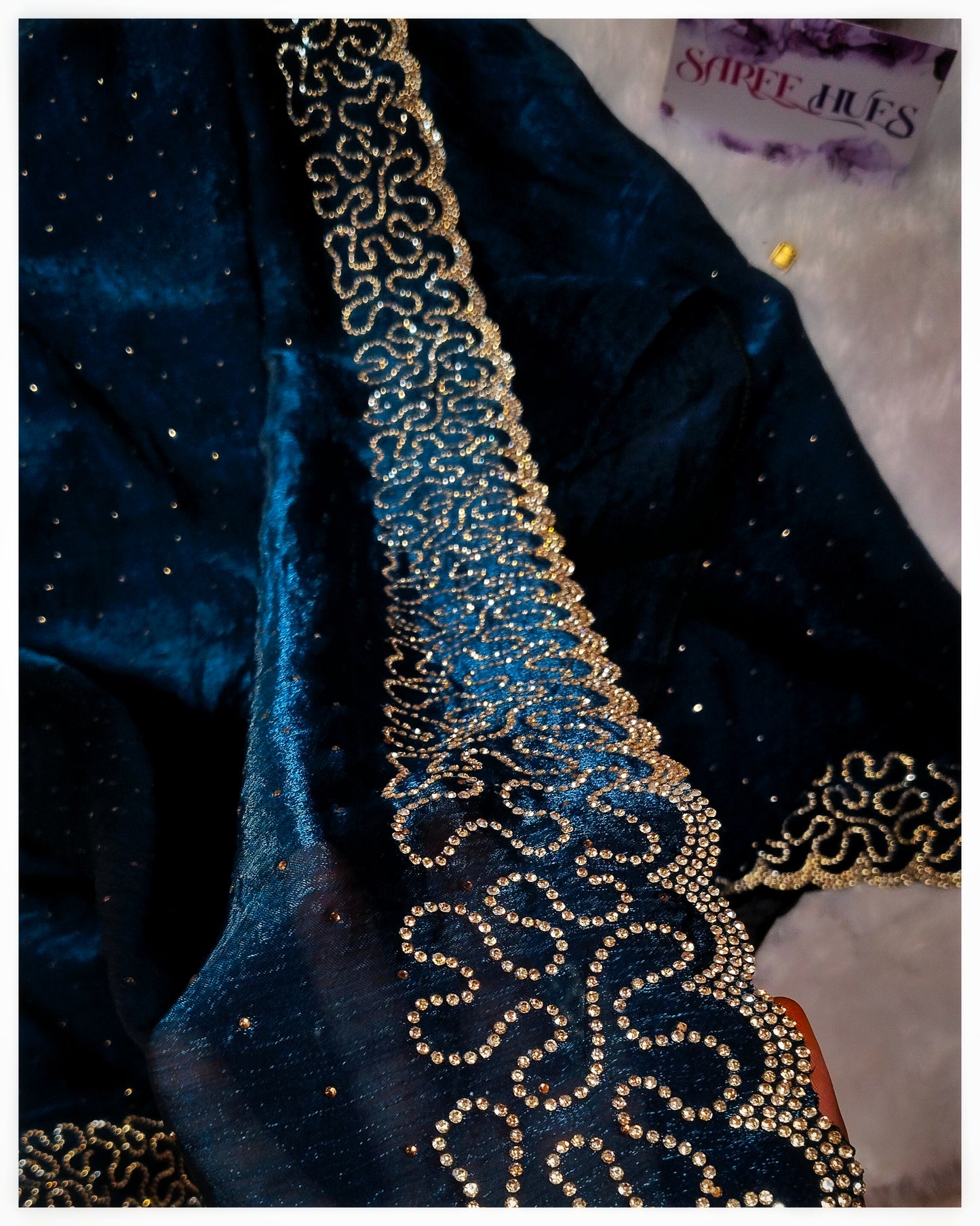 Peacock  Blue Zewroski Stonework Saree
