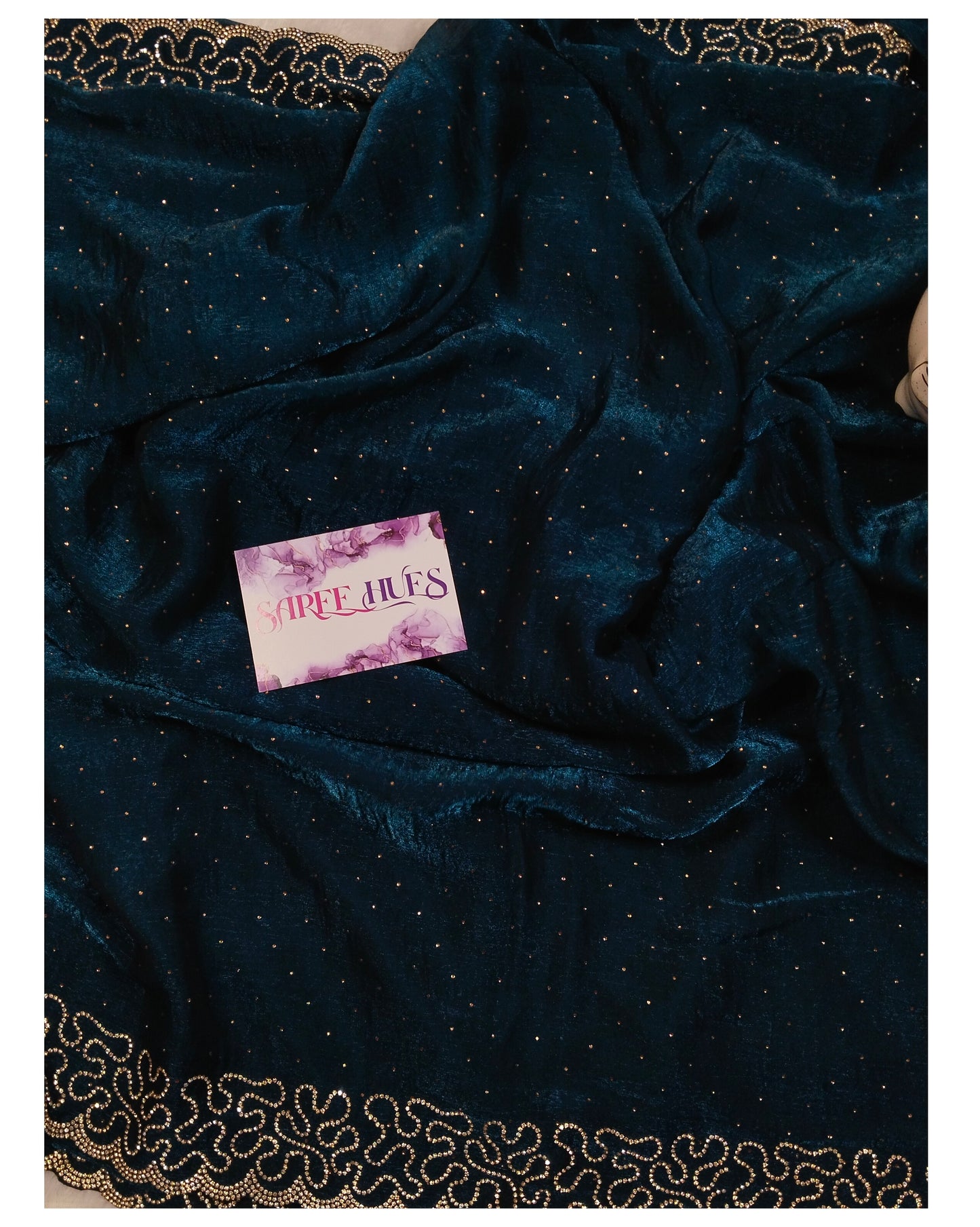 Peacock  Blue Zewroski Stonework Saree