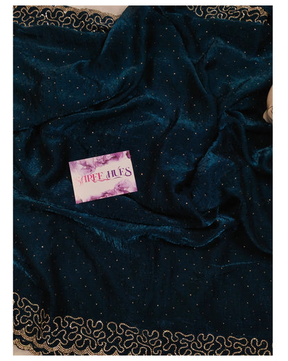 Peacock  Blue Zewroski Stonework Saree