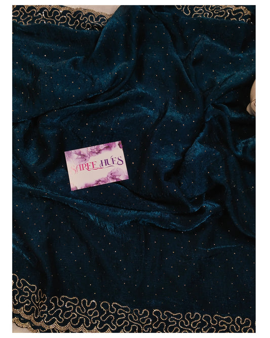 Peacock Blue Swarovski Stonework Saree