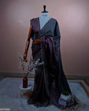 Two Tone Dual Shade Elegant Saree On Crushed Fabric With Scallop Border