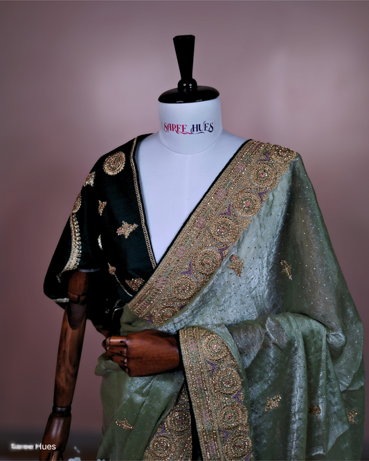 Mint Green Heavy Embroidery Cording Work With Full Body Stone Work