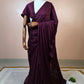 Deep Wine Satin Silk Saree with Geometric Swarovski Crystal Work