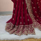 “Crimson Royal Zari Embroidered Saree – Timeless Grandeur in Every Detail”