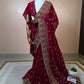 “Crimson Royal Zari Embroidered Saree – Timeless Grandeur in Every Detail”
