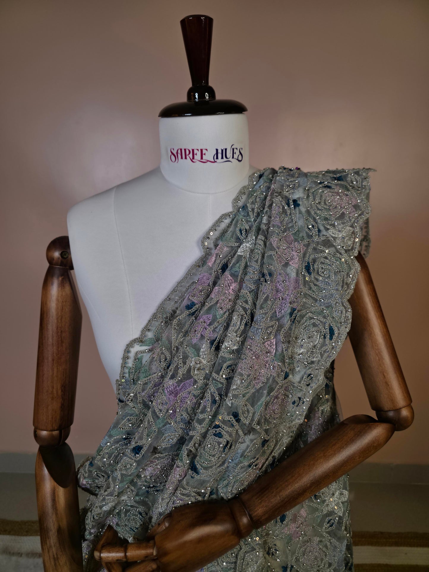 Icy Mist Sequin-Encrusted Designer Saree – A Dreamy Blend of Elegance & Sparkle