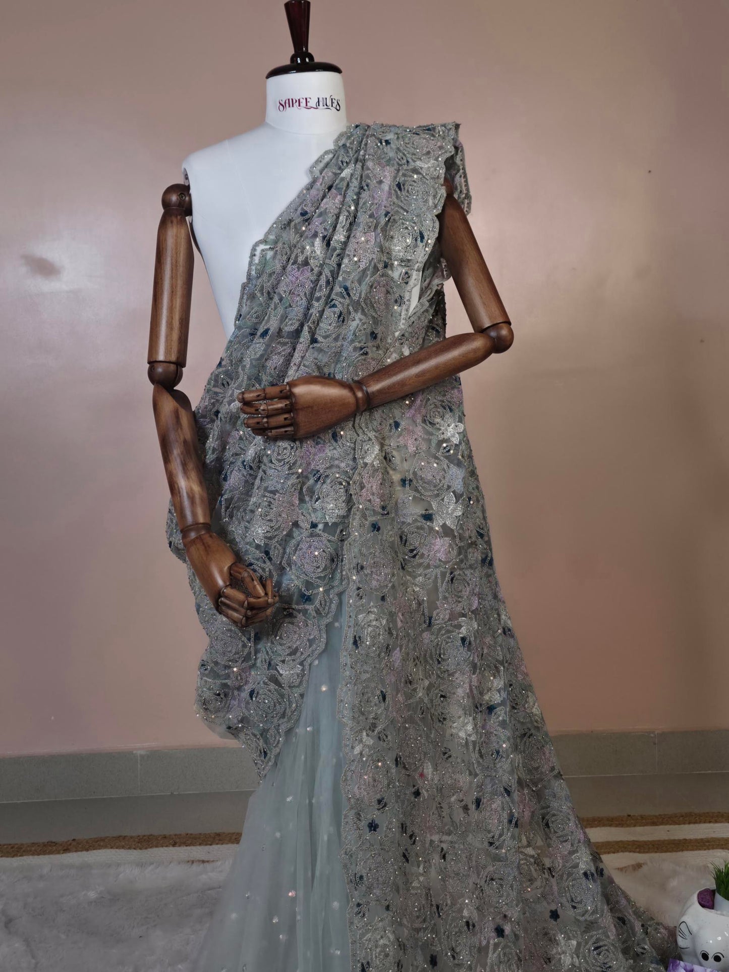 Icy Mist Sequin-Encrusted Designer Saree – A Dreamy Blend of Elegance & Sparkle