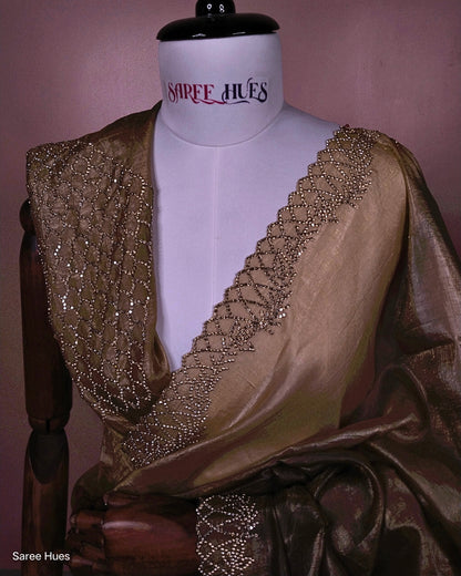 Antique Gold Stone Work Saree – Premium Designer Party Wear Saree