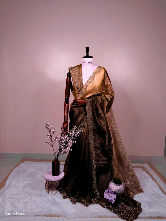 Antique Gold Stone Work Saree – Premium Designer Party Wear Saree