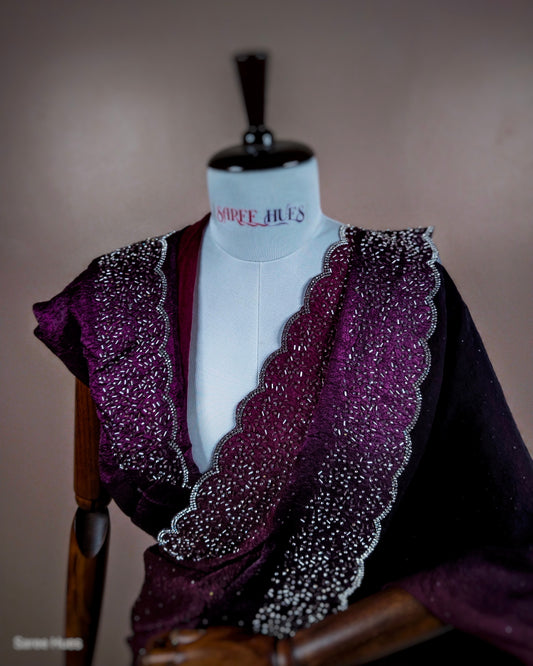 Two Tone Dual Shade Saree With Crush Fabric And Scallop Border