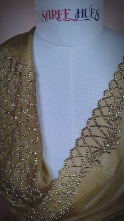 Antique Gold Stone Work Saree – Premium Designer Party Wear Saree