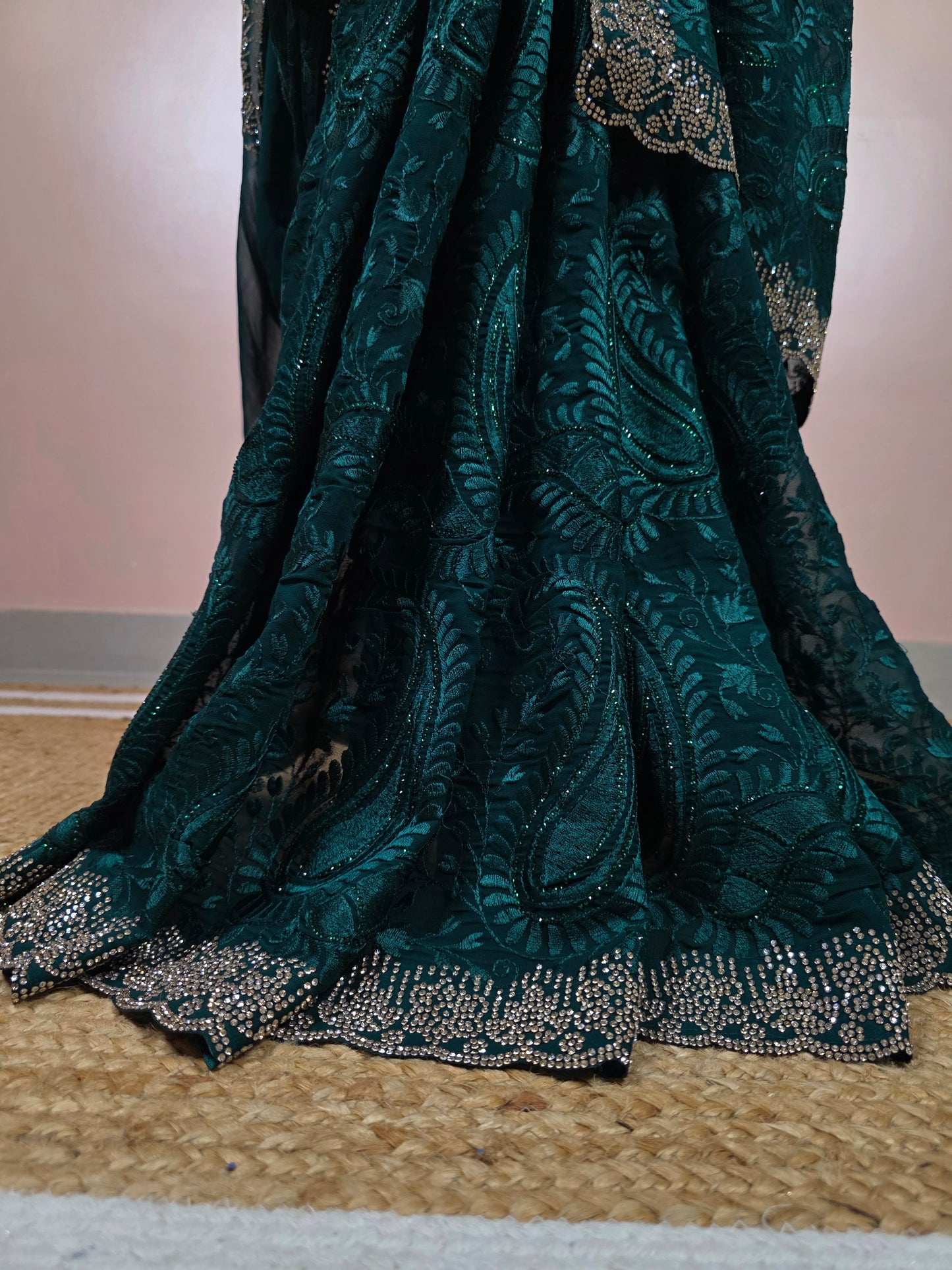 The Midnight Emerald: Embellished Party Wear Saree