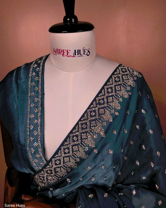 Sky Blue Premium Design Saree With Jewel stone Work
