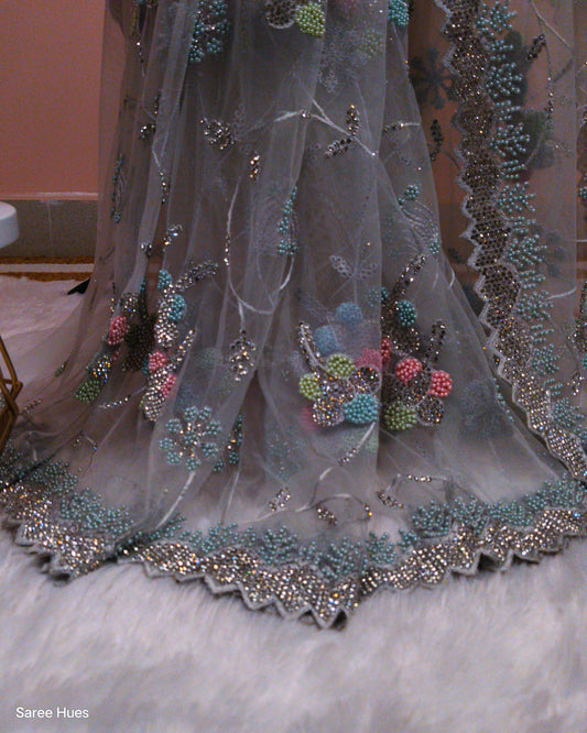 Sky blue Tinted Full Work Saree | Reception Wear | Party Wear Beaded Stonework Saree.