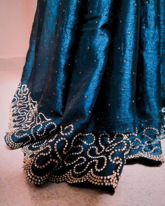 Peacock  Blue Zewroski Stonework Saree