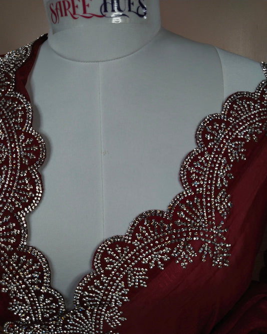 Rani-Pink Premium Stonework Saree|Reception wear|Party Wear|Heavy Border &Blouse.