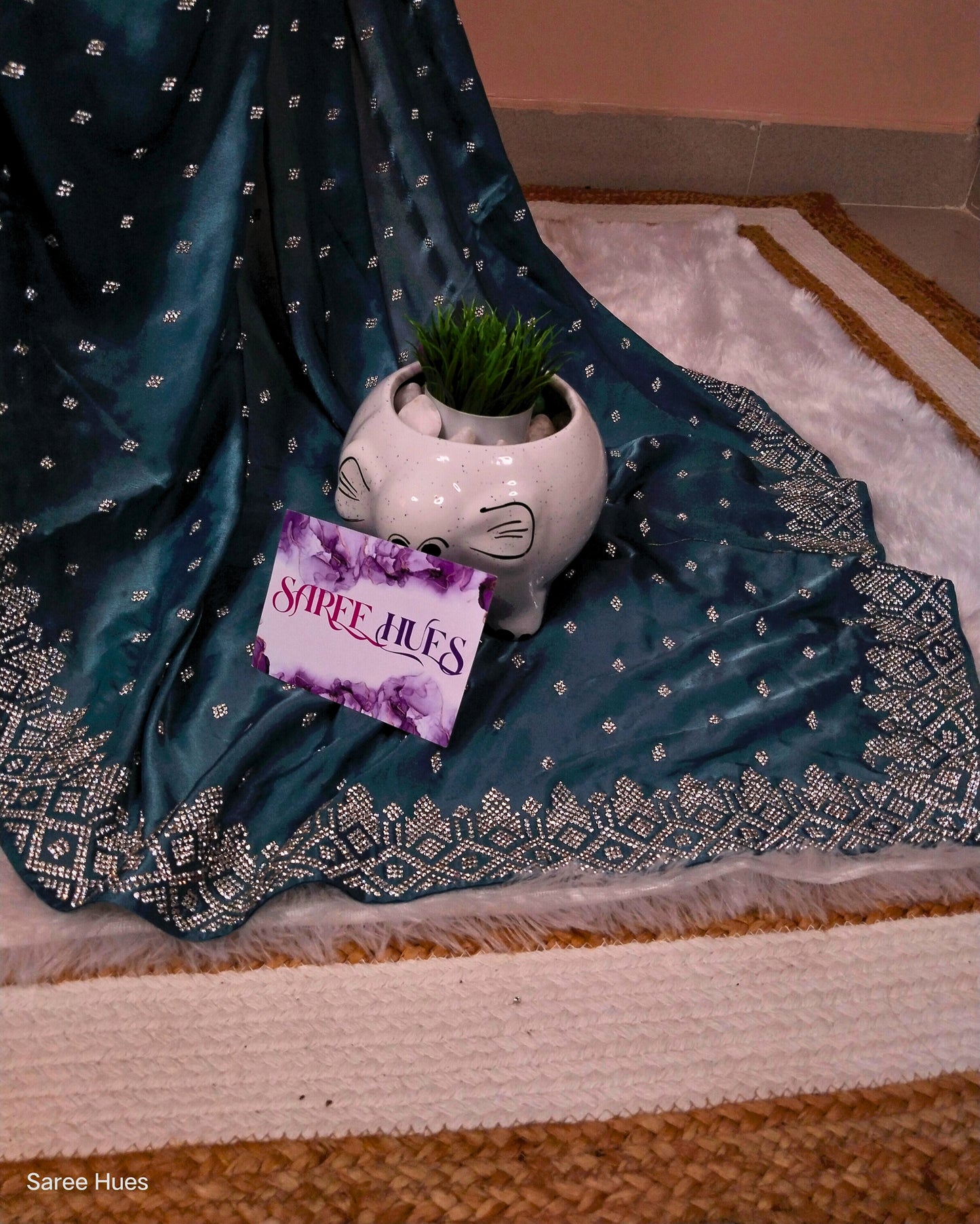 Sky Blue Premium Design Saree With Jewel stone Work