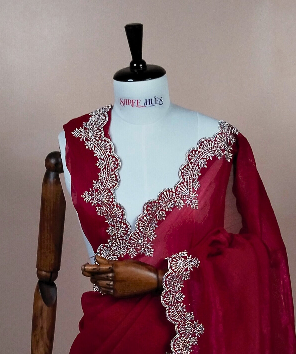 Rani-Pink Premium Stonework Saree | Reception wear | Party Wear | Heavy Border & Blouse.