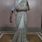 Ivory White Georgette Designer Saree with Scalloped Border & Swarovski Stone Work